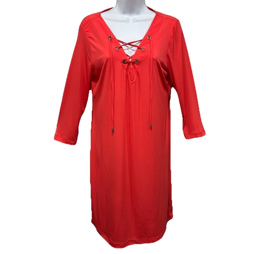 Chelsea & Theodore Dress Large Orange Stretch  3/4Sleeves Romance Boho New W/Tag
